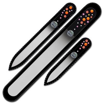 Mont Bleu Set of 3 Glass Nail Files Hand Decorated with Crystals from Swarovski | Hand Made, Czech Tempered Glass, Lifetime Guaranty