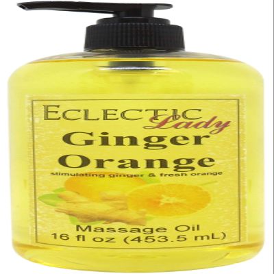 Ginger Orange Massage Oil, 16 oz, With Sweet Almond Oil and Jojoba Oil, Preservative Free, Perfect for Aromatherapy and Relaxation