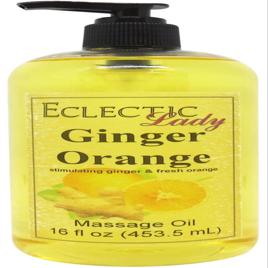 Ginger Orange Massage Oil, 16 oz, With Sweet Almond Oil and Jojoba Oil, Preservative Free, Perfect for Aromatherapy and Relaxation