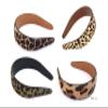 1.6" Wide Hairy leather headband, LEOPARD animal print, stitched edges, handmade in USA (GREEN) view 2