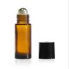 10 ml (1/3 oz) Amber Glass Roll on Bottle with Stainless Steel Ball & BPA Free Black Caps (144) view 1