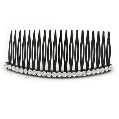 Black Acrylic With Clear Crystal Accent Hair Comb - 10cm