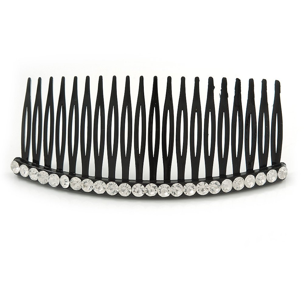 Black Acrylic With Clear Crystal Accent Hair Comb - 10cm