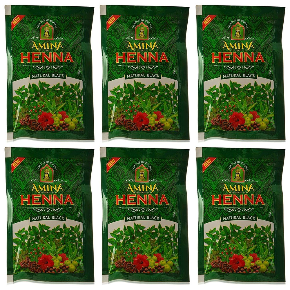 Amina Henna Natural Black Hair Colour Heena Mehndi, 25 g (Pack of 6)