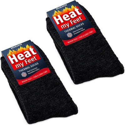 BRUBAKER 2-Pack Heat my Feet Thermal Socks - Warm Feet Socks with Heat Enclosing Insulation Fibers - Size 12.5-14 - Dark Gray