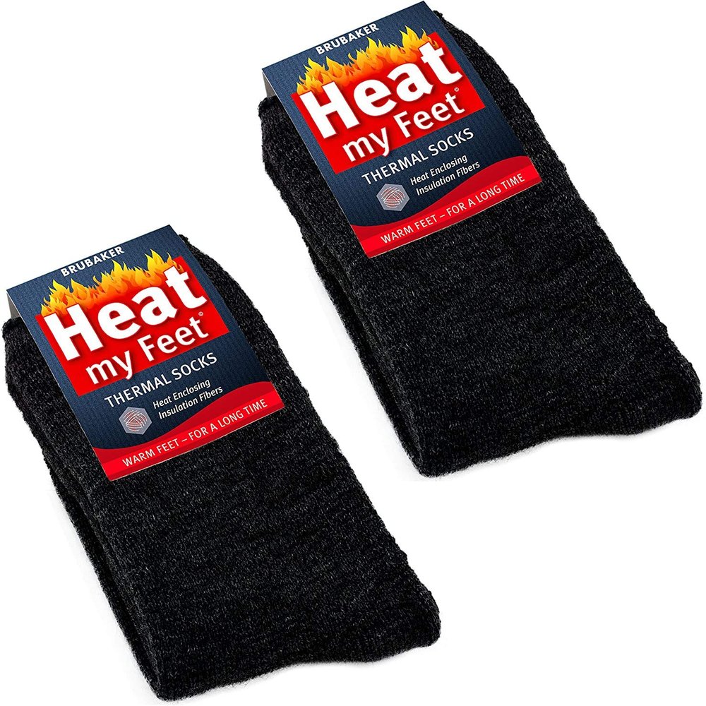 BRUBAKER 2-Pack Heat my Feet Thermal Socks - Warm Feet Socks with Heat Enclosing Insulation Fibers - Size 12.5-14 - Dark Gray