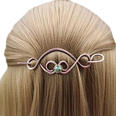 Celtic Hair Clip with Stick, Medium Barrette in Copper Metal Viking Hair Jewelry Handmade Ponytail Thick Shawl Pin