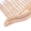 Bridal/Wedding/Prom/Party Rose Gold Tone Clear Crystal, Cream Faux Pearl Double Leaf Hair Comb - 85mm view 3