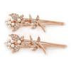 2 Bridal/Prom Clear Crystal, White Glass Pearl Butterfly Hair Grips/Slides In Rose Gold Metal - 70mm L view 1