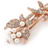 2 Bridal/Prom Clear Crystal, White Glass Pearl Butterfly Hair Grips/Slides In Rose Gold Metal - 70mm L view 4