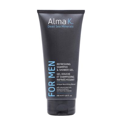 Alma K Refreshing Shampoo and Shower Gel - 2 in 1 Mens Body Wash and Clarifying Shampoo - Antioxidant-Rich with Argan Oil, Dead Sea Minerals - 6.8 oz