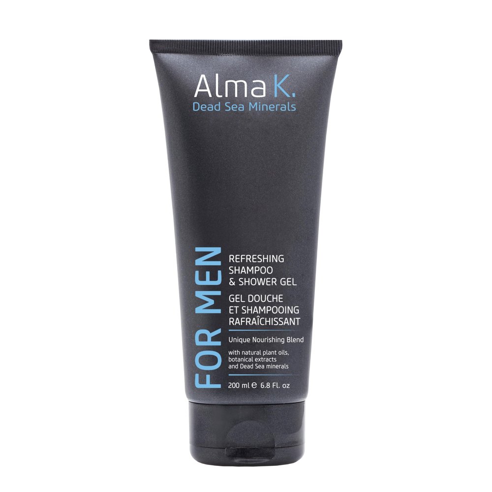Alma K Refreshing Shampoo and Shower Gel - 2 in 1 Mens Body Wash and Clarifying Shampoo - Antioxidant-Rich with Argan Oil, Dead Sea Minerals - 6.8 oz