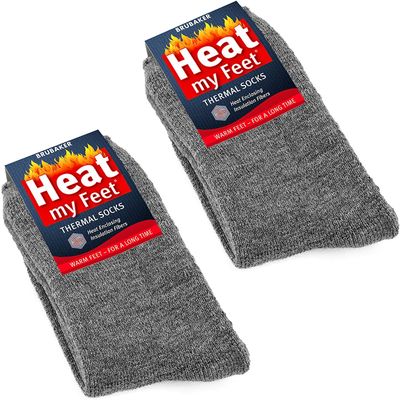 BRUBAKER 2-Pack Heat my Feet Thermal Socks - Warm Feet Socks with Heat Enclosing Insulation Fibers - Size 9-11.5 - Gray