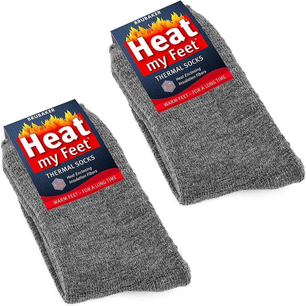 BRUBAKER 2-Pack Heat my Feet Thermal Socks - Warm Feet Socks with Heat Enclosing Insulation Fibers - Size 9-11.5 - Gray