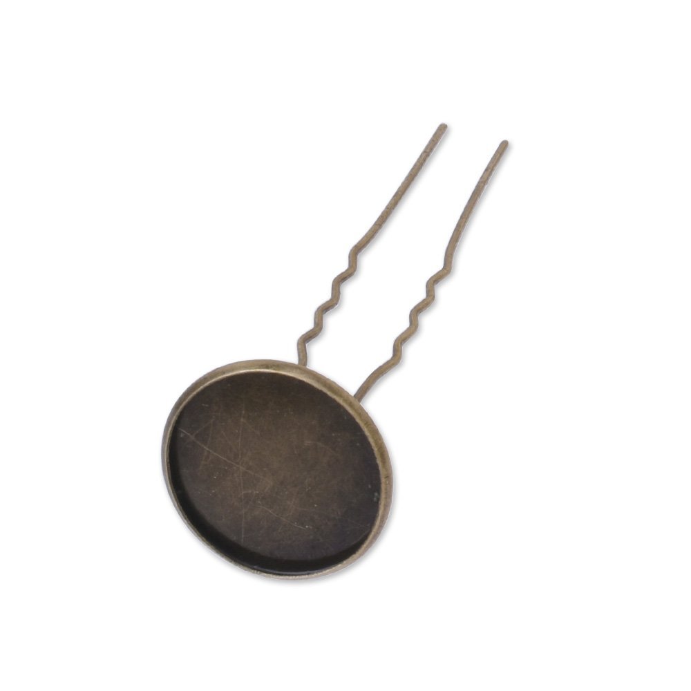 10pcs 20mm brass hair clips,Hairpin Base Setting,U shape Hairpin with bezel,deepness 1.5mm,antique bronze