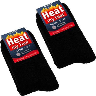 BRUBAKER 2-Pack Heat my Feet Thermal Socks - Warm Feet Socks with Heat Enclosing Insulation Fibers - Size 12.5-14 - Black