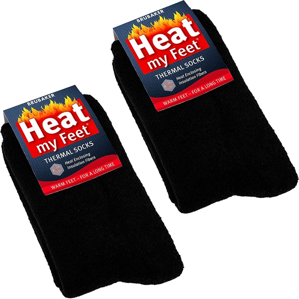BRUBAKER 2-Pack Heat my Feet Thermal Socks - Warm Feet Socks with Heat Enclosing Insulation Fibers - Size 12.5-14 - Black