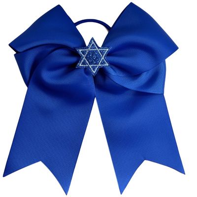 Funny Girl Designs Hanukkah Blue Star of David Glitter 7.5 Inch Hair Bow (Royal Blue Bow with Elastic)