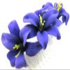 Triple 2" Purple Lily Silk Flower Hair Comb view 1