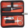 Pfeilring Manicure Case Nappa Leather 5-Piece Nickel Filling for Nail Clippers, Nail Scissors, Tweezers, Nail File and Double Instrument Pack of 5 Black/Orange view 3