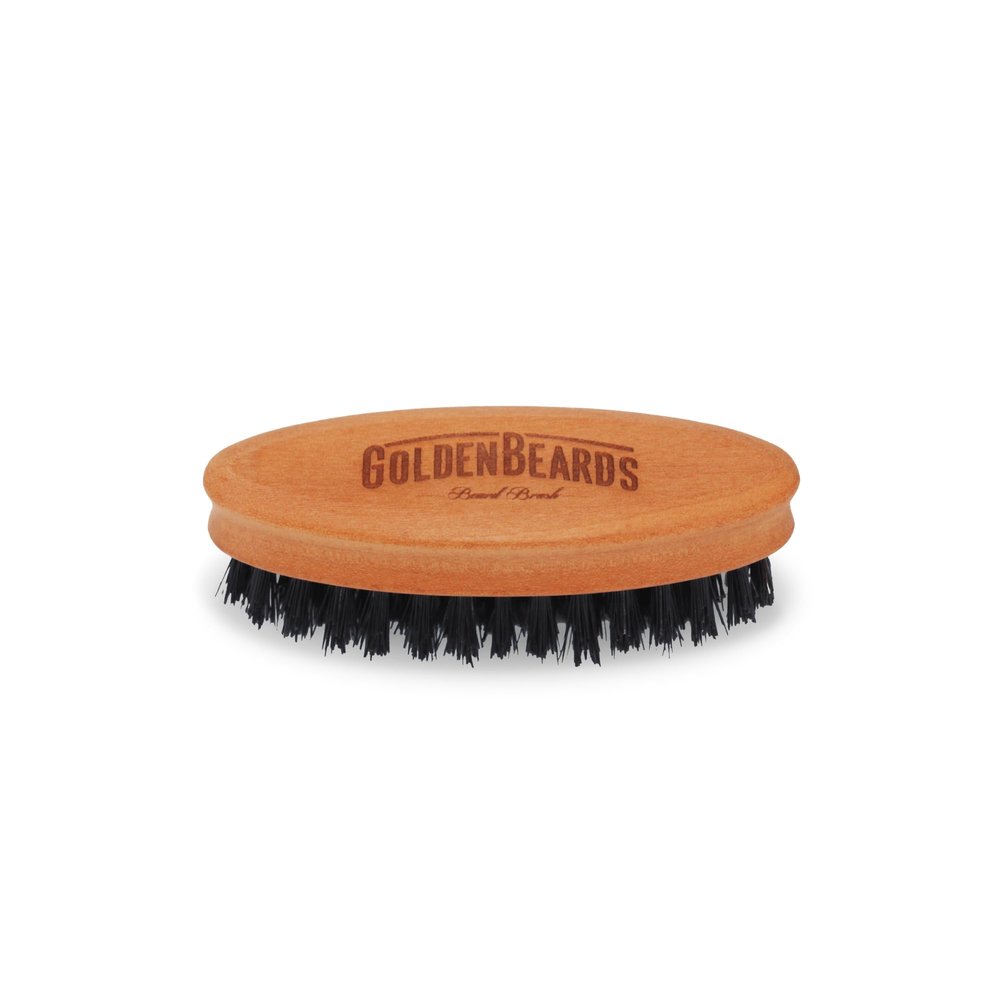 Golden Beards Travel Beard Brush Pear Tree Wood Handle & Natural Boar Bristles Compact Grooming Tool That Fits in Your Bag, Perfect for Beard Maintenance on the Go