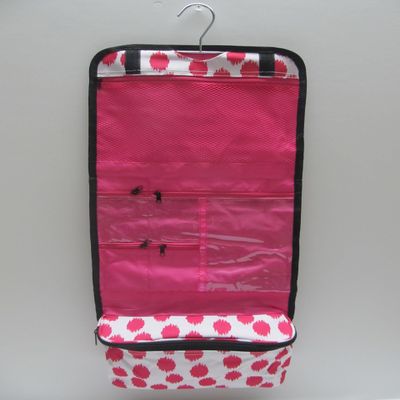 25" Women's Hanging Cosmetic Bag (Pink Dots With Black Trim)