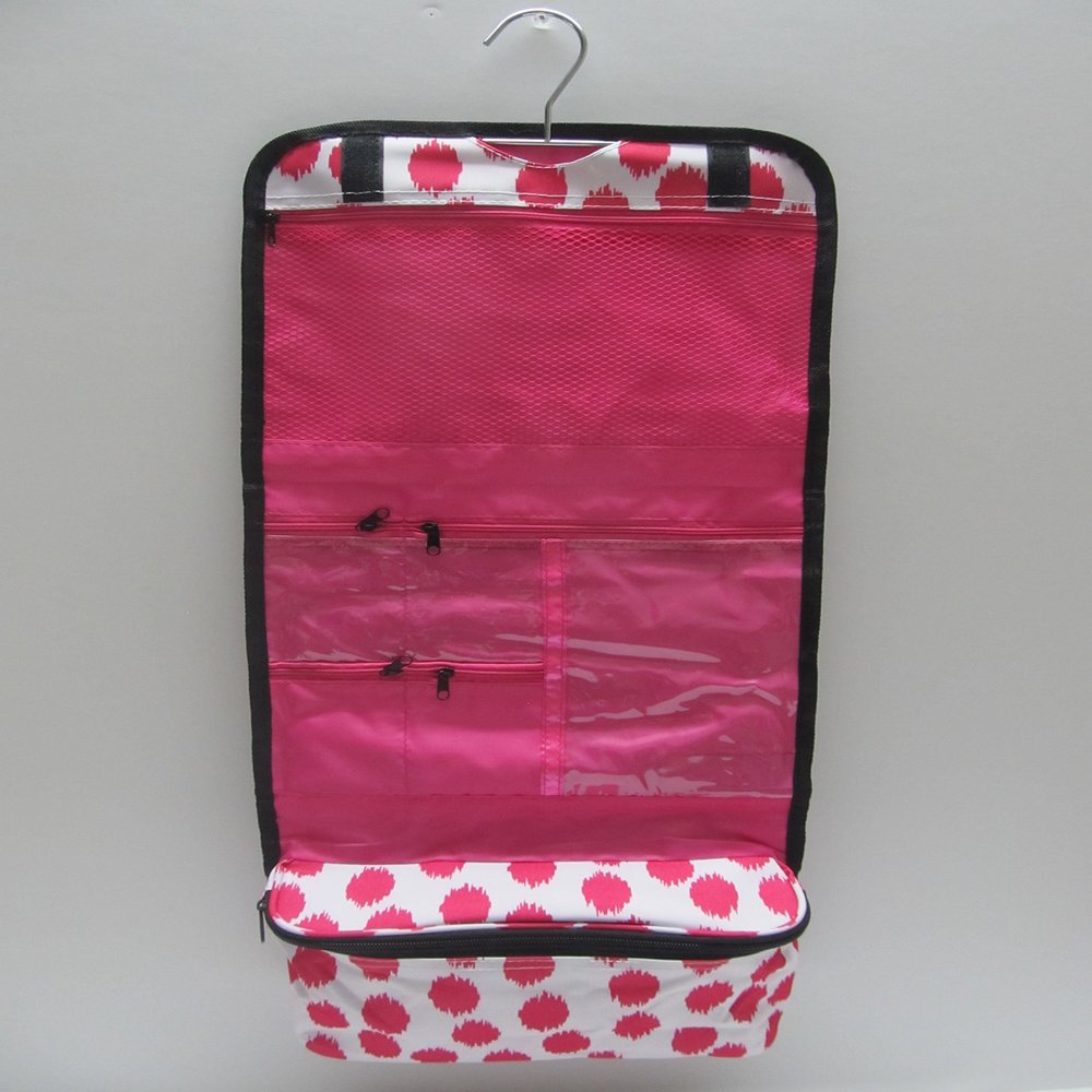 25" Women's Hanging Cosmetic Bag (Pink Dots With Black Trim)