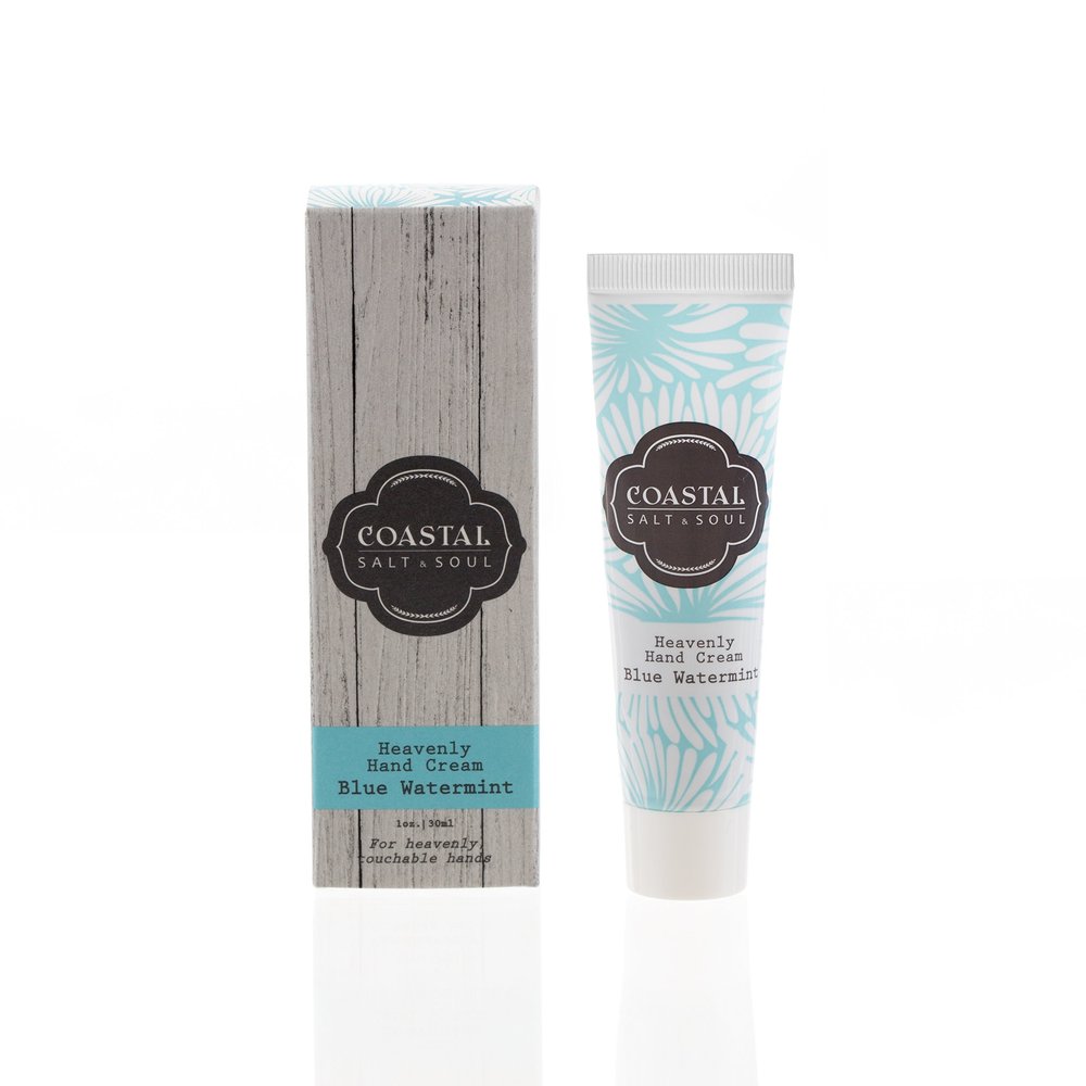 Coastal Salt & Soul, Heavenly Hand Cream, For Cracked and Dry Hands, with Avocado and Jojoba Oils & Pure Shea Butter, 1.0 oz., Blue Water Mint.