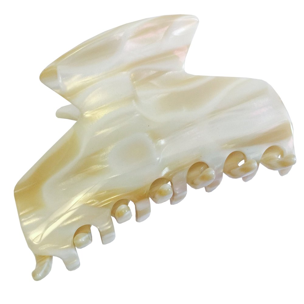 French Amie Chic Ivory Handmade Celluloid Large 3" Jaw Hair Claw Clip Clamp Clutcher Fashion Durable and Styling Hair Accessories for Women Strong Hold No Slip Grip, Made in France