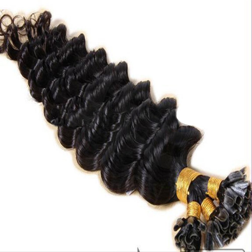 Remeehi 100s Pre-Bonded Nail U Tip Keratin Glue Natural Hair Extensions 1g/s Deep Wavy Human Hair Nail Tip Extension(24" 99#)