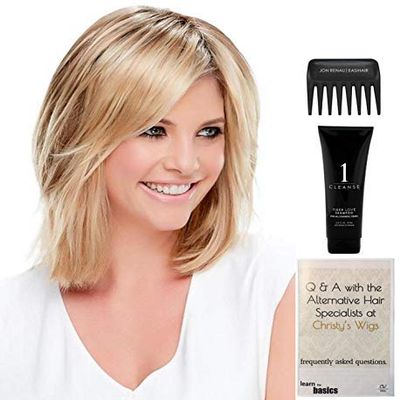 Bundle - 4 Items: Essentially You Hairpiece by Jon Renau, Christy's Wigs Q & A Booklet, 2oz Travel Size Synthetic Shampoo & Wide Tooth Comb - Color: FS6/30/27