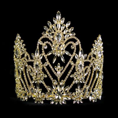 #12539G Navette Crowned Heart Tiara - Gold Plated
