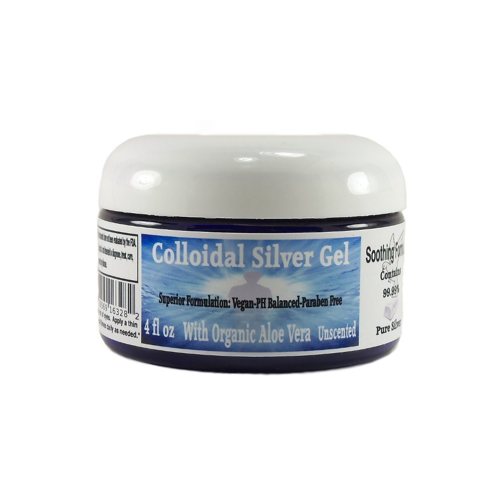 Superior Colloidal Silver Gel Big 4 oz. Jar Made with Organic Aloe Vera, 100 PPM 99.99% Pure Ag, & Simple Safe Ingredients