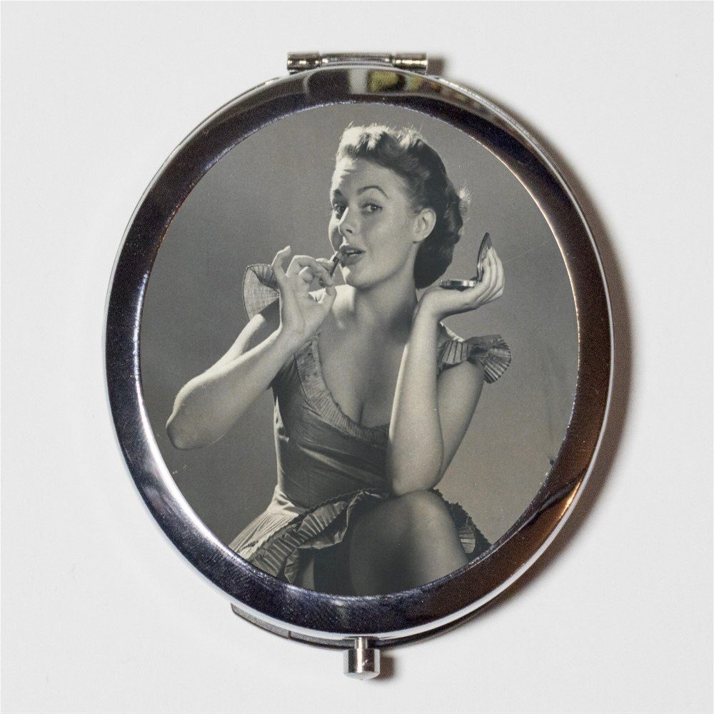 1950's Pin Up Girl Compact Mirror Pinup Pin-Up Rockabilly Lipstick Retro Make Up Pocket Mirror for Cosmetics