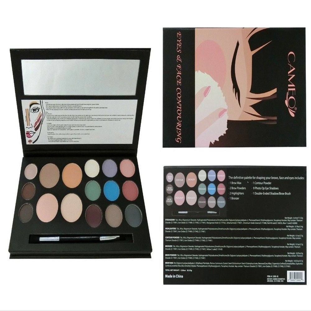 Cameo Cosmetics Eyes and Face Contouring Kit, Light Colors, A 3 Palettes in One Makeup Kit With 16 Bestselling Shades, Step by Step Instructions Included