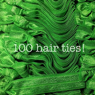100pc No Crease Knotted Hair Ties - Solid Color Packs (Kelly Green)