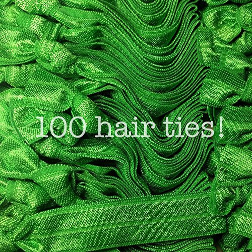 100pc No Crease Knotted Hair Ties - Solid Color Packs (Kelly Green)