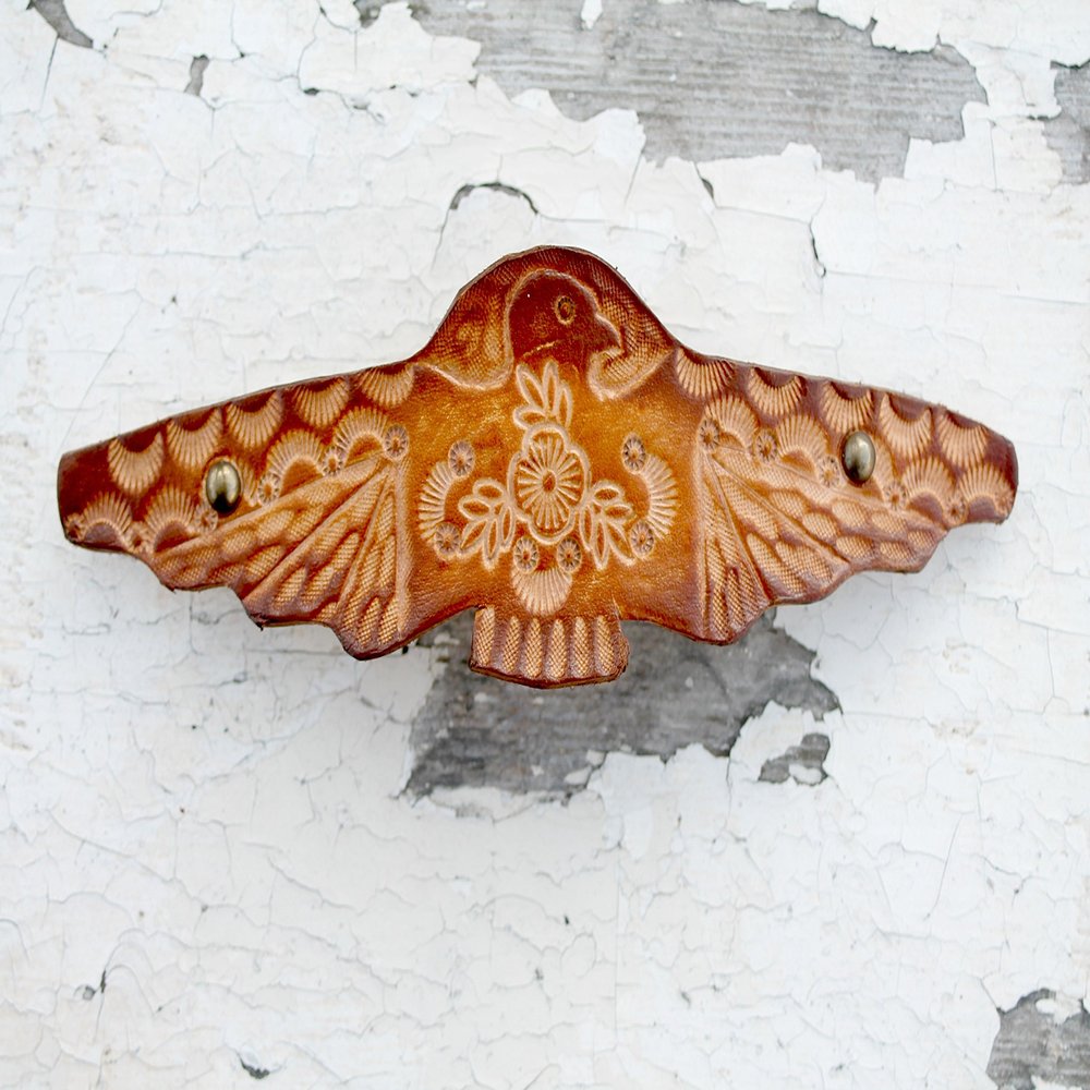 Women's or Girl's Southwestern, Western Leather Hair Barrette