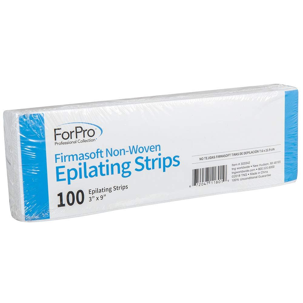 ForPro Professional Collection Firmasoft Non-Woven Epilating Strips, Tear-Resistant, 10% Thicker - Pre-Cut Strips for Hair Removal, White, 3 W x 9 L, 100-Count