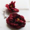Drasawee 2 Pcs Pack Handmade Roses Wedding Bridal Hair Pins Hair Accessories Headpiece Wine Red view 3