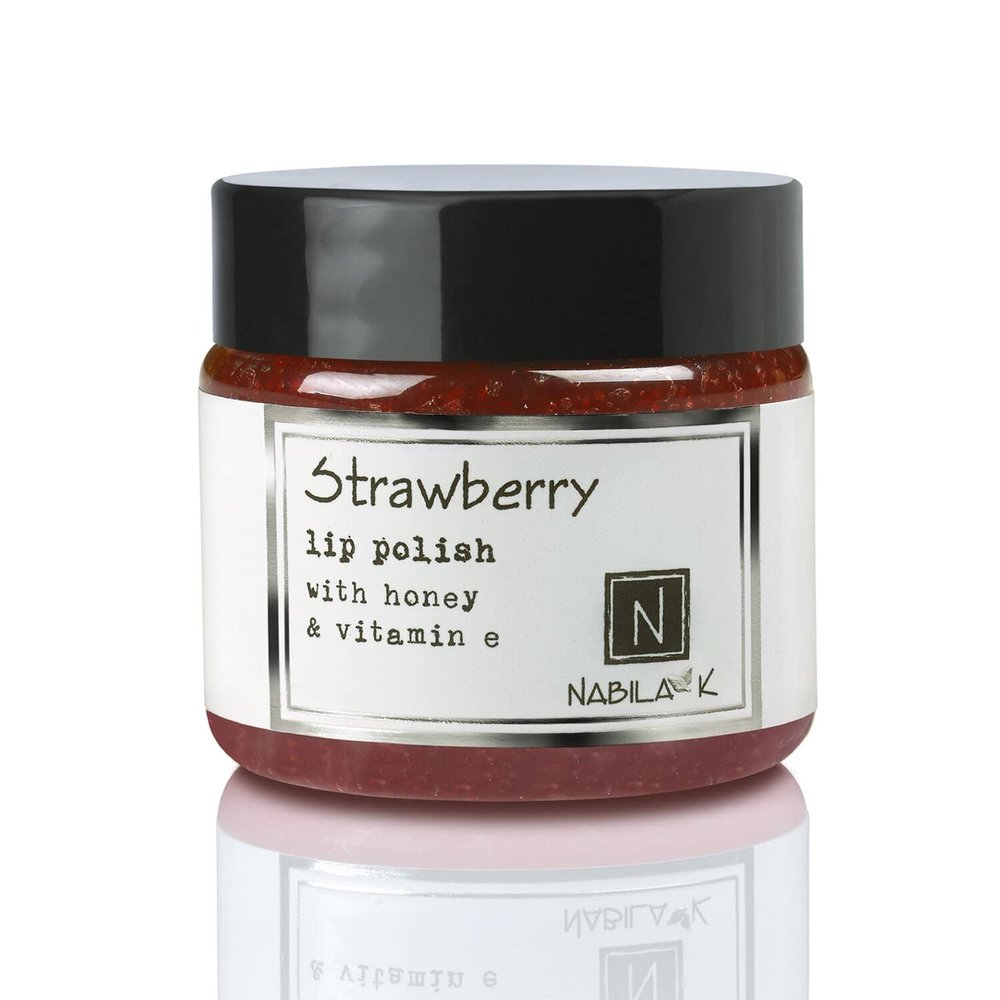 Nabila K Lip Polish with Honey and Vitamin E, Lip Scrub for Dry and Chapped Lips, Strawberry Lip Repair Sugar Scrub, 1 oz