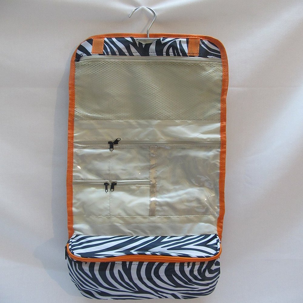 25" Women's Hanging Cosmetic Bag - Zebra Orange Trim