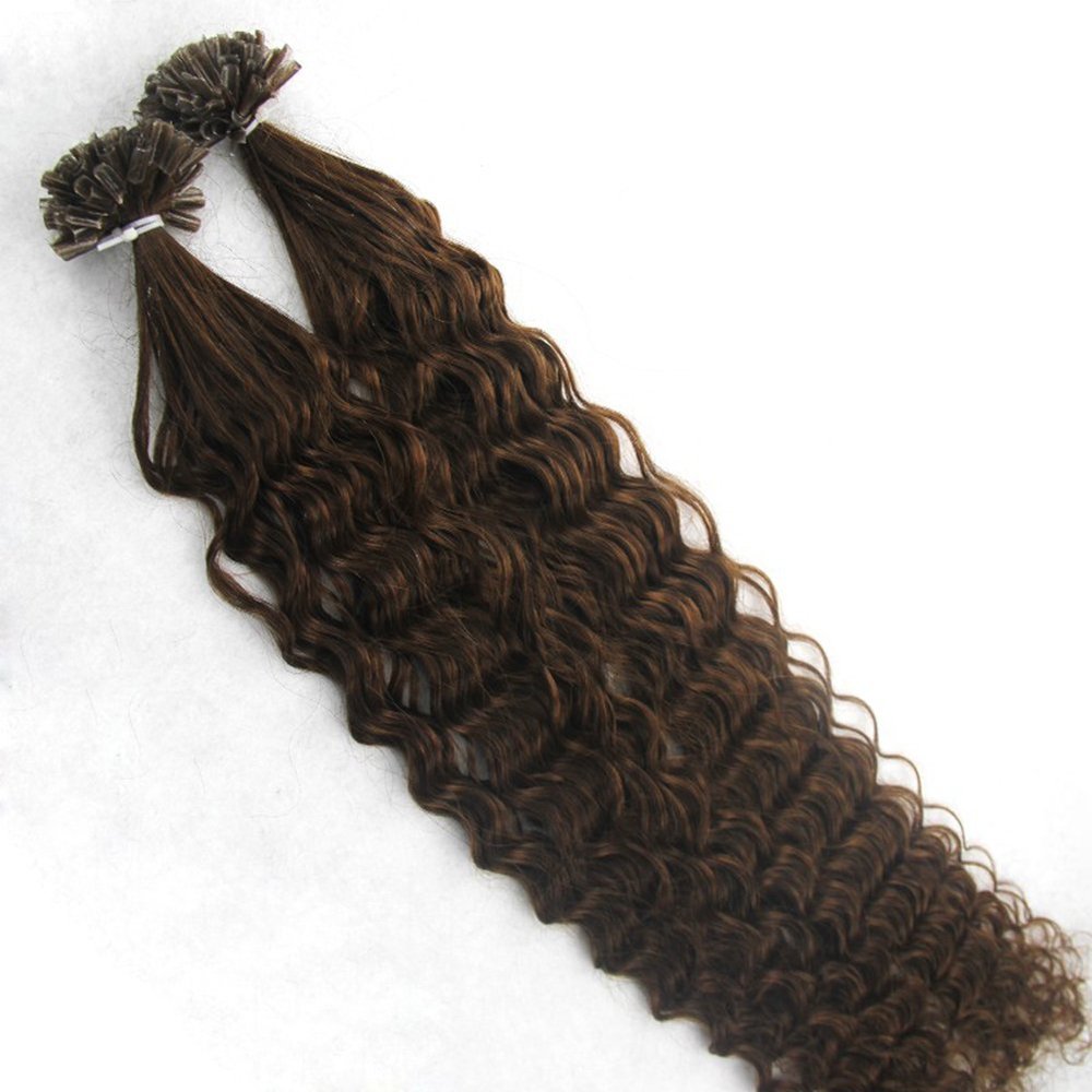 Remeehi 100s 1g/s Brazilian Virgin Fusion Hair Extensions Deep Curly Human Real Hair Keratin Nail U Tip Hair Extension(18" 1B#)