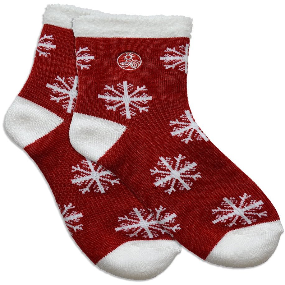 Earth Therapeutics Thermal Double Layer Socks - Red Multi Snowflake