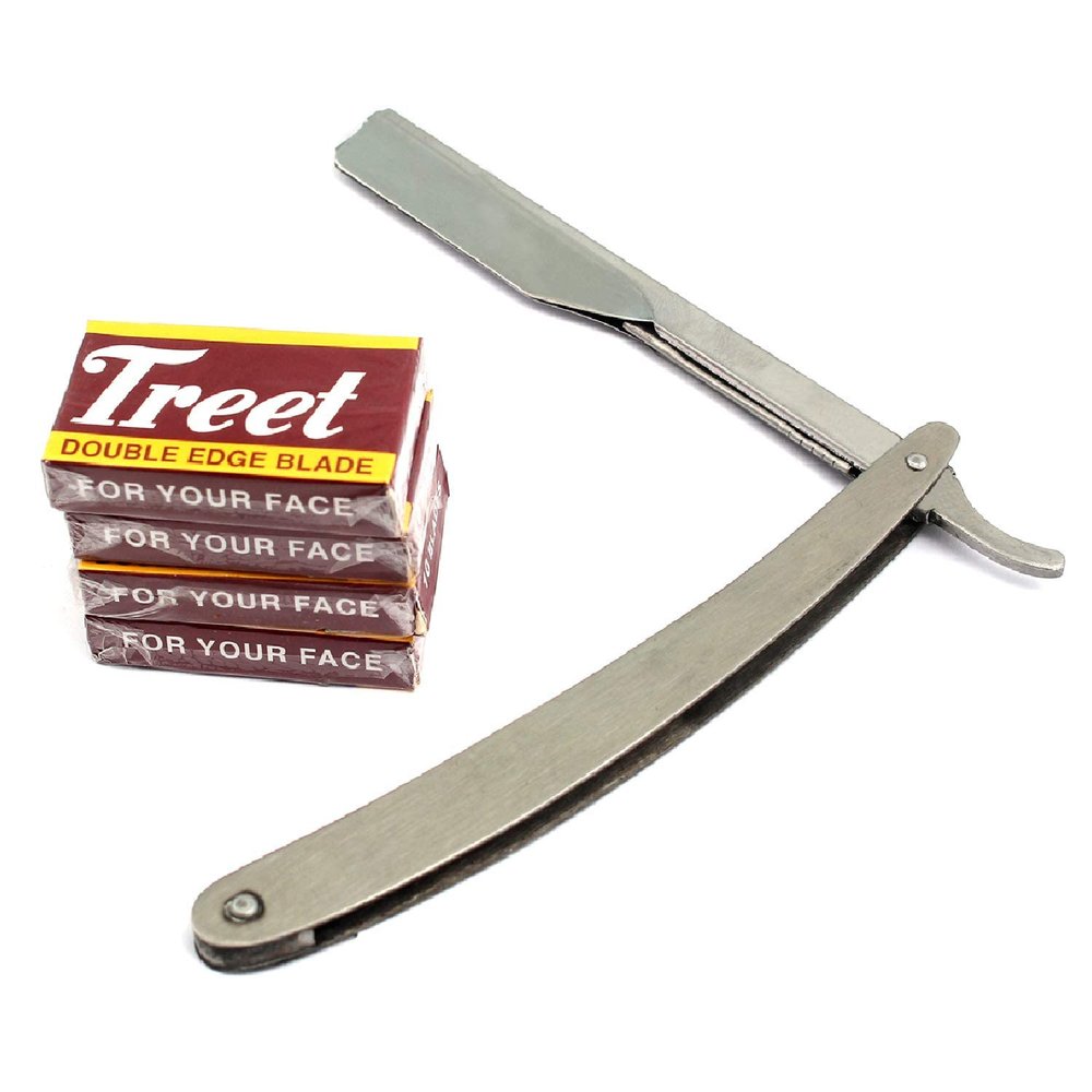 G.S PROFESSIONAL BARBER STRAIGHT EDGE RAZOR SAFETY WITH 100 DERBY BLADES - SALON QUALITY SMOOTH SHAVE - 100 PERCENT STAINLESS STEEL - REPLACEMENT BLADES EXTEND LIFE OF SHAVER