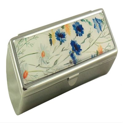 Houder Designer Lipstick Case with Mirror for Purse - Decorative Lipstick Holder with Gift Box - Velvet Lined - Protect Your Lipsticks in Style (Blue Flowers)
