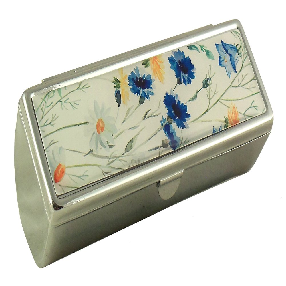 Houder Designer Lipstick Case with Mirror for Purse - Decorative Lipstick Holder with Gift Box - Velvet Lined - Protect Your Lipsticks in Style (Blue Flowers)