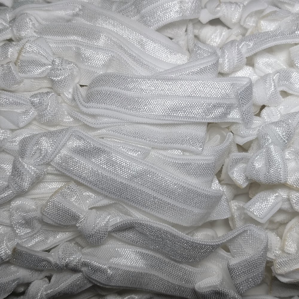 100pc No Crease Knotted Hair Ties - Solid Color Packs (White)