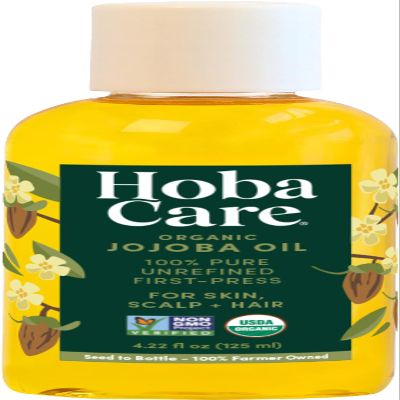 HobaCare Organic Unrefined Jojoba Oil for Nails, Cuticles, Dry Skin, Beard, Scalp Massage Mini Travel Size 100% Pure Hexane Free Natural Carrier Oil for Skincare, Hair, Shaving Aftercare (4.22 oz)