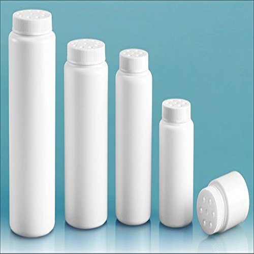 4 Oz. White High Density Plastic Powder Style with White Twist Top Sifter Caps (24 Bottles)